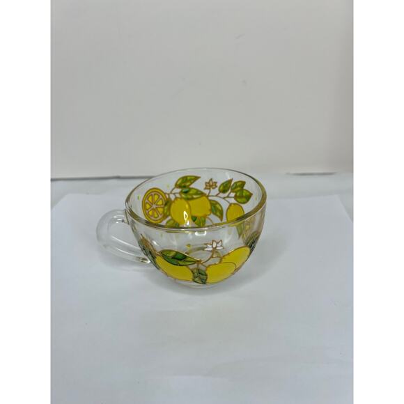 Lemons Cup And Saucer Set Yellow Glass Floral Vintage Retro Rare Find - Picture 7 of 16